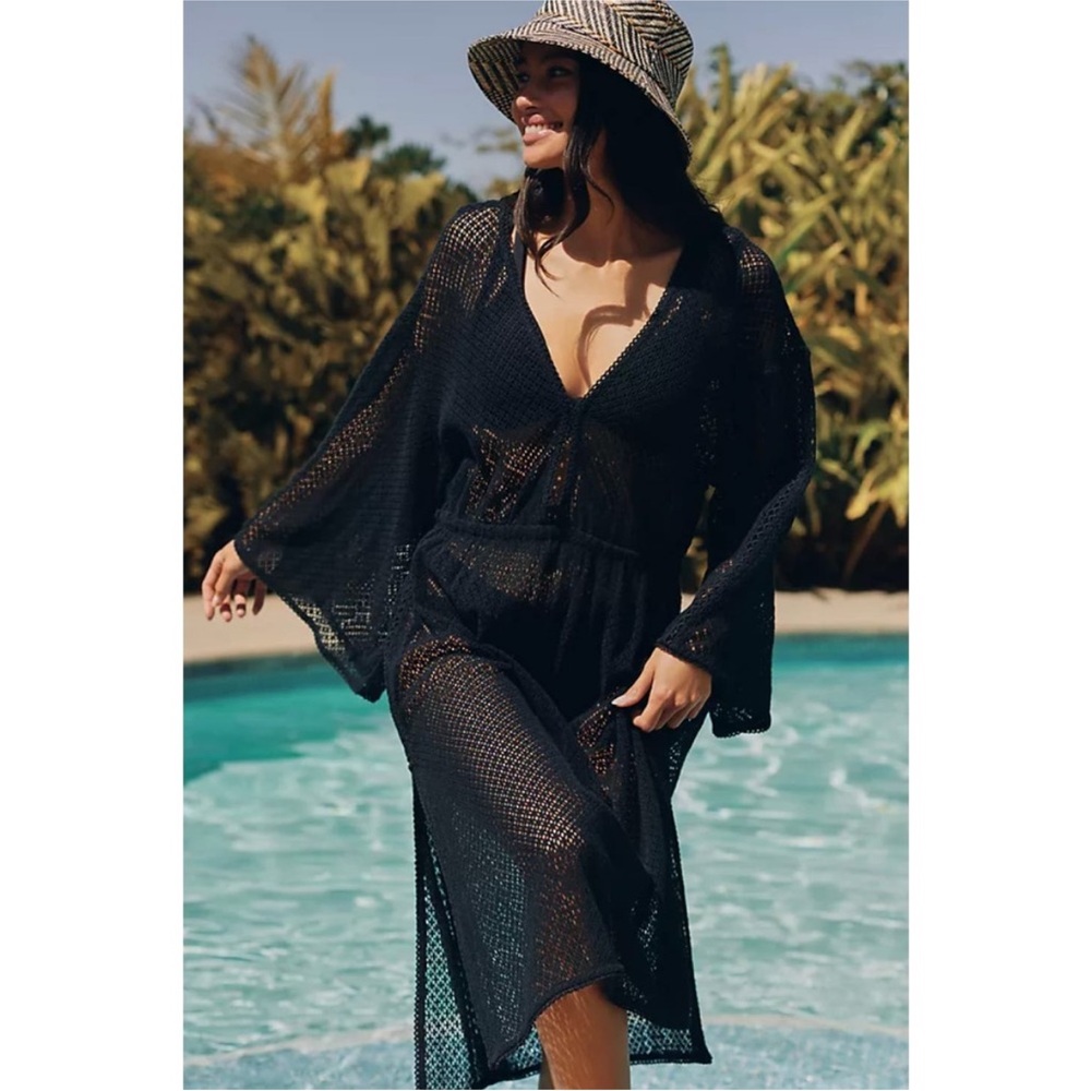 Anthropologie The Brea Swimsuit Cover Up Dress Black Knit, XXS